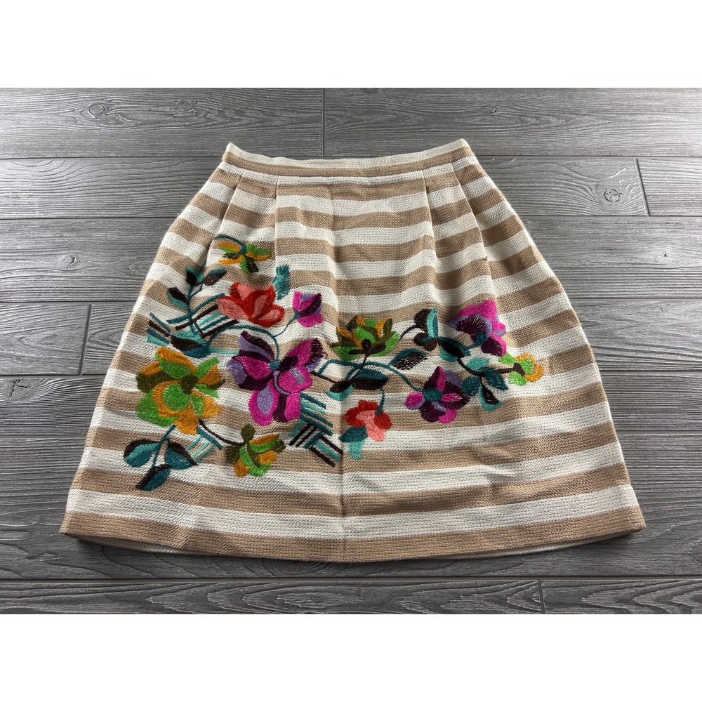 IVKO Woman Striped Skirt Floral Embroidery Beige White Cotton Blend Size 38 720